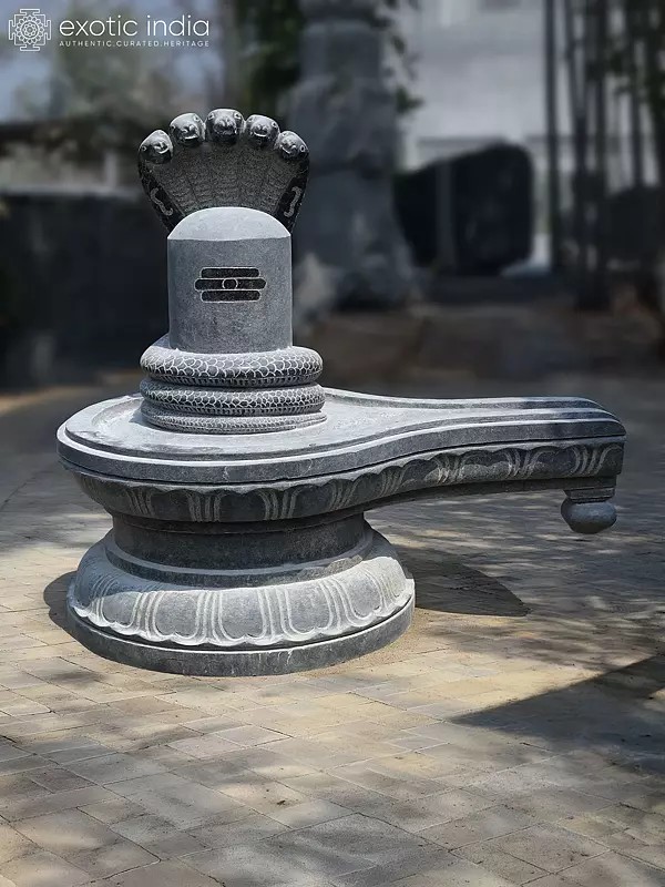 33" Granite Shivalinga Statue with Naga