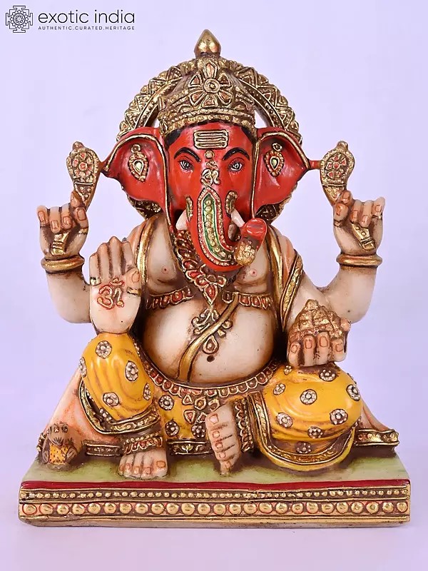Divine Ganesha Marble Sculpture (8 Inch)