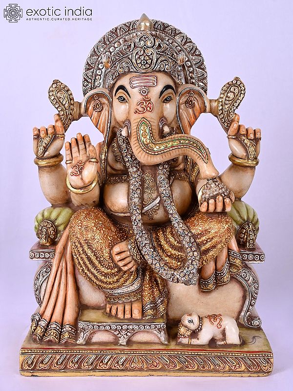 15" Chaturbhuj Lord Ganesha Marble Statue