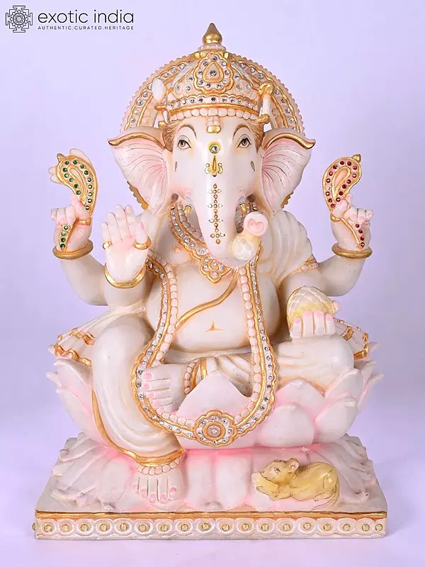 Lambodar Lord Ganesha - 16" Marble Deity Sculpture