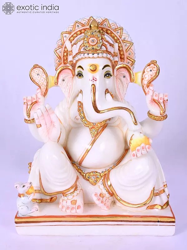 Lord Ganesha Marble Sculpture | 12 Inch Seated Deity