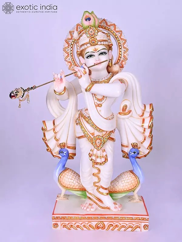 18" Lord Krishna - Kanha Marble Statue Playing Flute