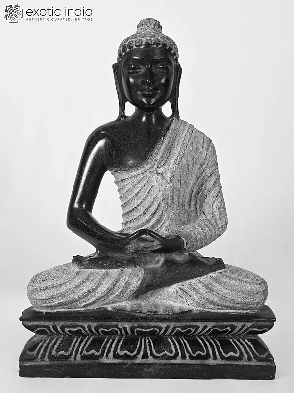Meditating Lord Buddha Sculpture in Black Marble (12 Inch)