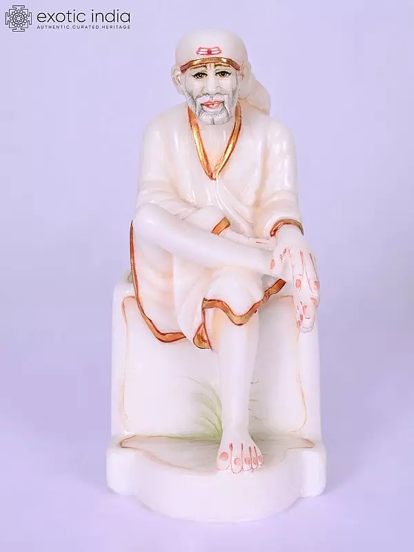 10" Seated Sai Baba Marble Statue