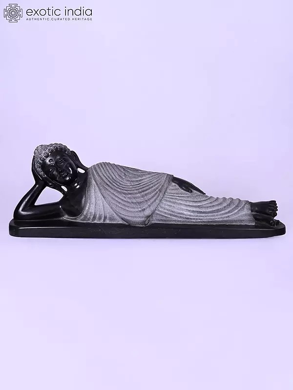 Reclining Buddha Sculpture | Large Black Marble Art
