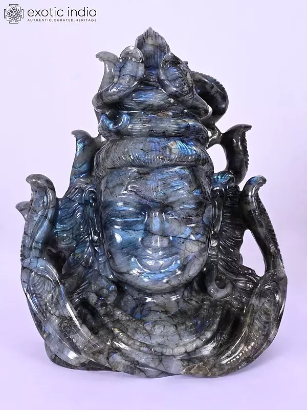 Neelkanth Lord Shiva Bust Sculpture - 11" Labradorite Figurine