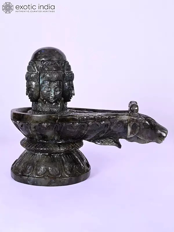 12" Panchamukha Shivalinga with Nandi Carved Stone Statue