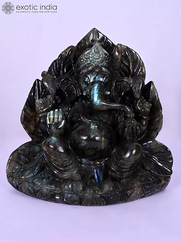 10" Four Armed Blessing Lord Ganesha | Gemstone Statue | Handmade Indian Art