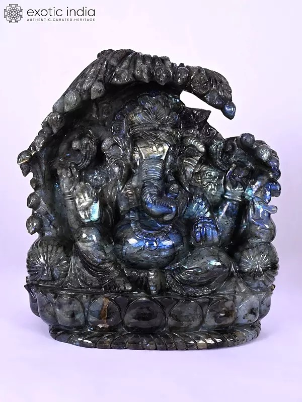 15" Lord Ganesha Seated on Throne | Gemstone Statue | Handmade Indian Art