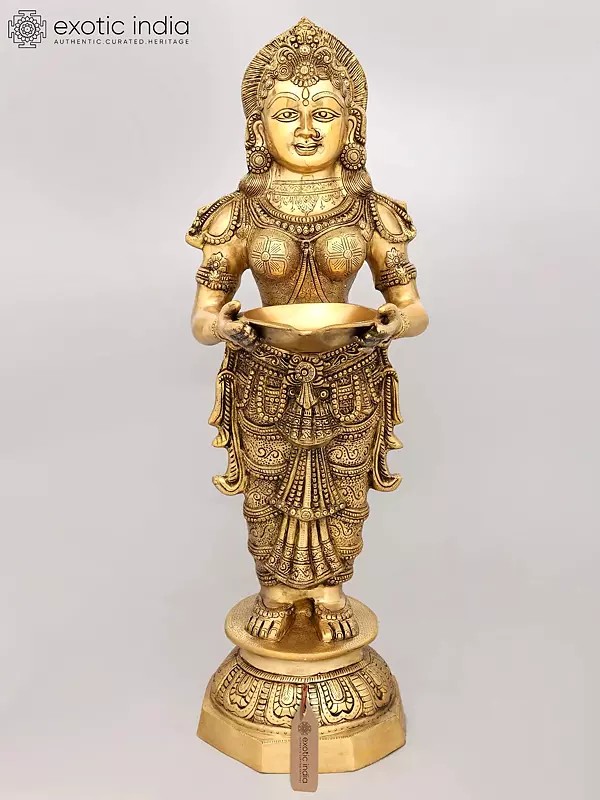 Standing Brass Deeplakshmi Statue - 36 Inches