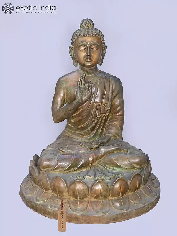 52" Lord Buddha Seated in Vitark Mudra on Lotus Pedestal | Brass Statue