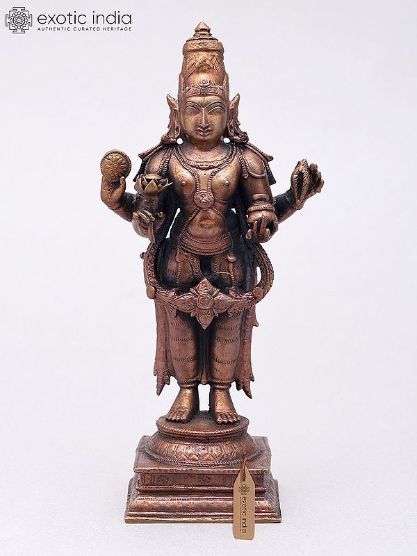Standing Vishnu Statue In Copper