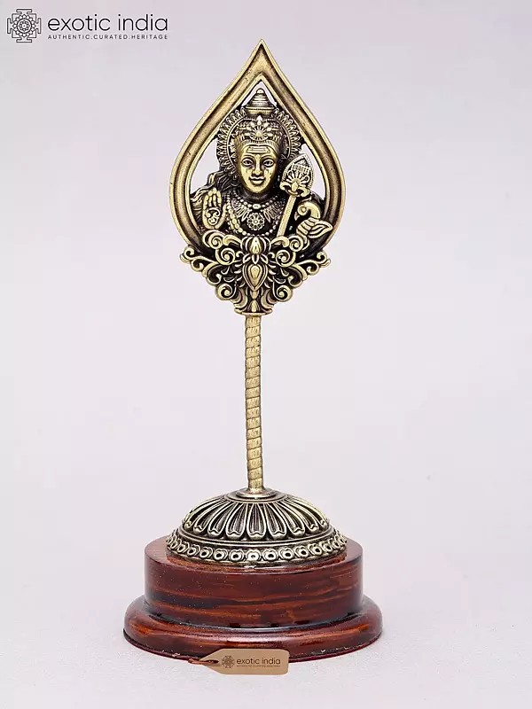 7" Superfine Lord Karttikeya Vel in Brass on Wood Base