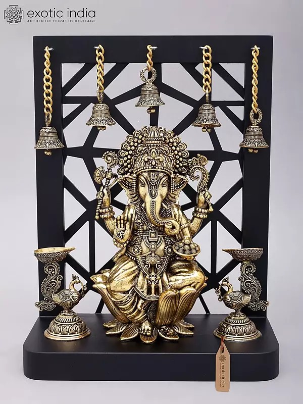 12" Superfine Blessing Lord Ganesha Idol with Wood Frame