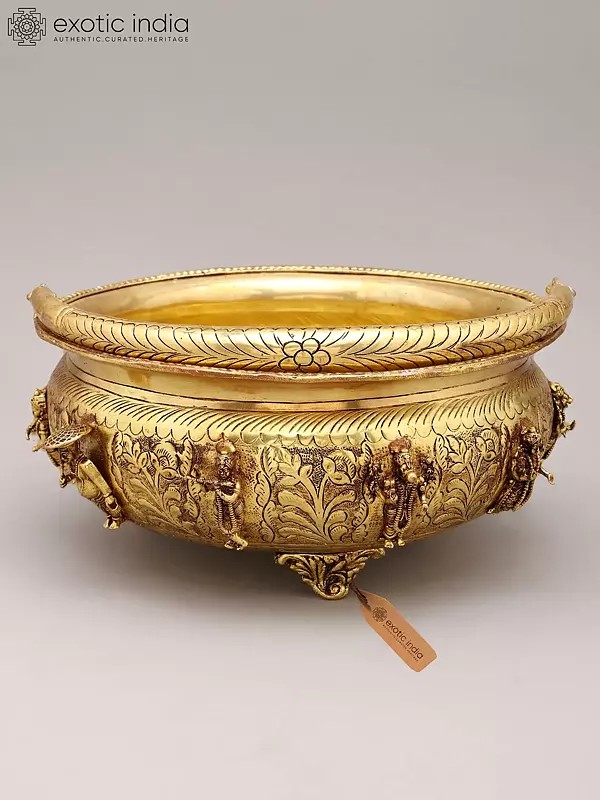 Decorative Brass Urli Bowl featuring the Ten Avatars