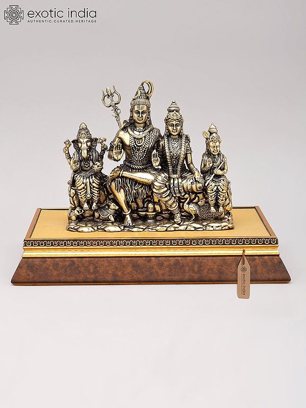 Shiva Family Statue with Wood Base