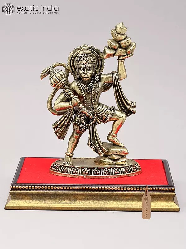 Brass Hanuman Statue on Wood Base