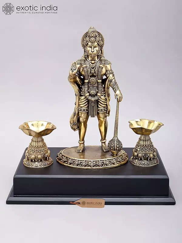 Standing Lord Hanuman Brass Sculpture, Blessing Gesture, 12" Height