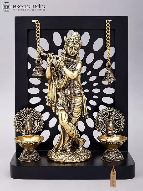 Superfine Brass Fluting Lord Krishna Sculpture - 12 Inch