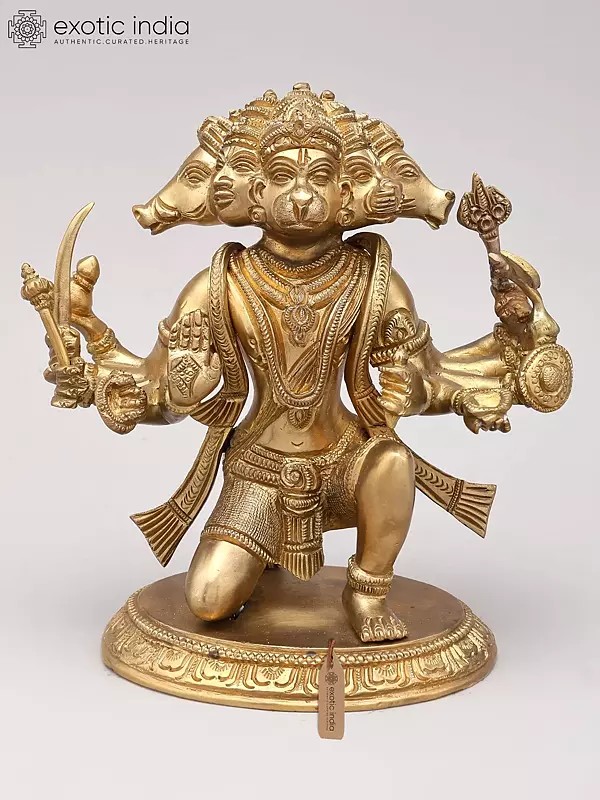 Panchamukhi Hanuman: Five-Faced Brass Deity Sculpture