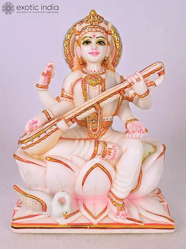 Sarasvati Marble Sculpture - 11 inches