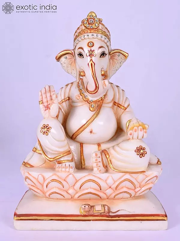 Divine Lord Ganesha Marble Sculpture, 12"