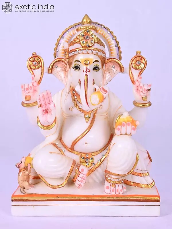 8" Four Armed Blessing Ganesha Marble Statue