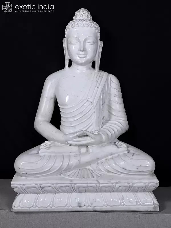Large White Marble Buddha Sculpture | Meditative Figure