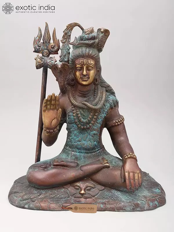Lord Shiva Brass Sculpture | 15" Blessing Pose