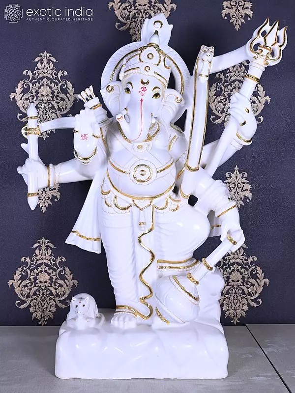 33" Four Armed Standing Lord Ganesha Marble Statue