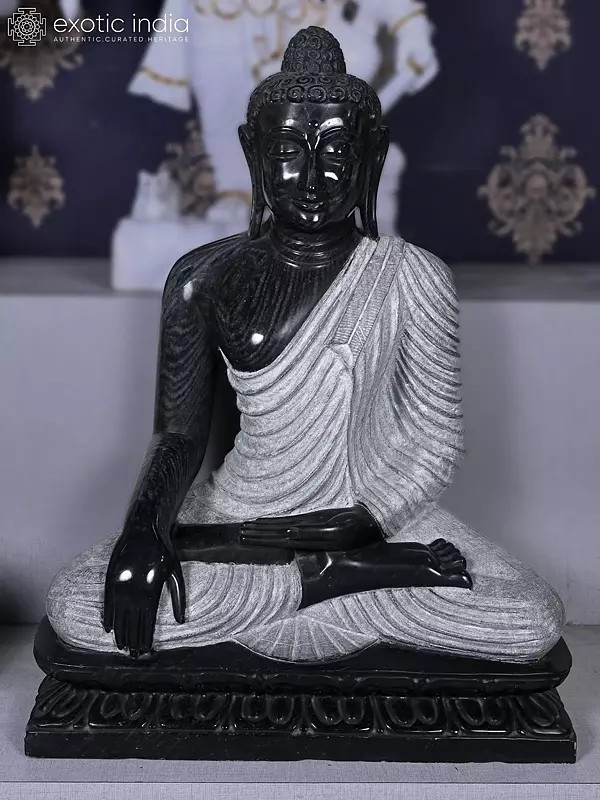 30" Great Lord Buddha Black Marble Statue