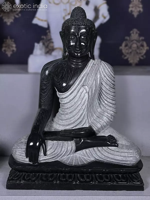 30" Great Lord Buddha Black Marble Statue
