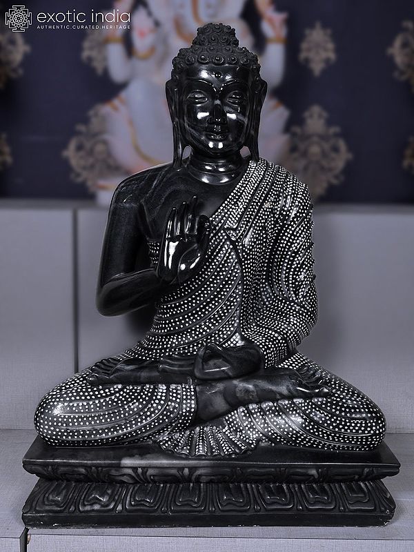 30" Black Lord Buddha Marble Statue