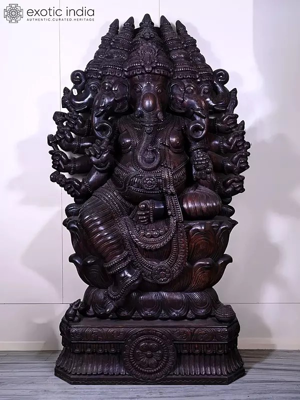 82" Panchmukhi Lord Ganesha Wooden Statue