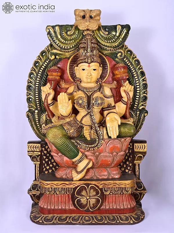Seated Goddess Lakshmi Wood Carving