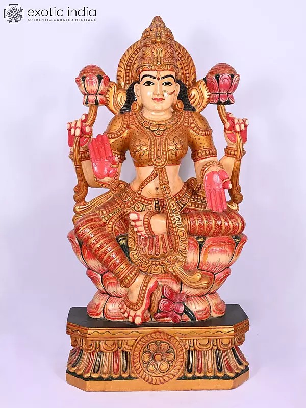 36" Goddess Lakshmi Wooden Statue