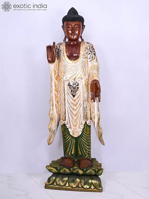 40" Lord Buddha Standing Wooden Statue