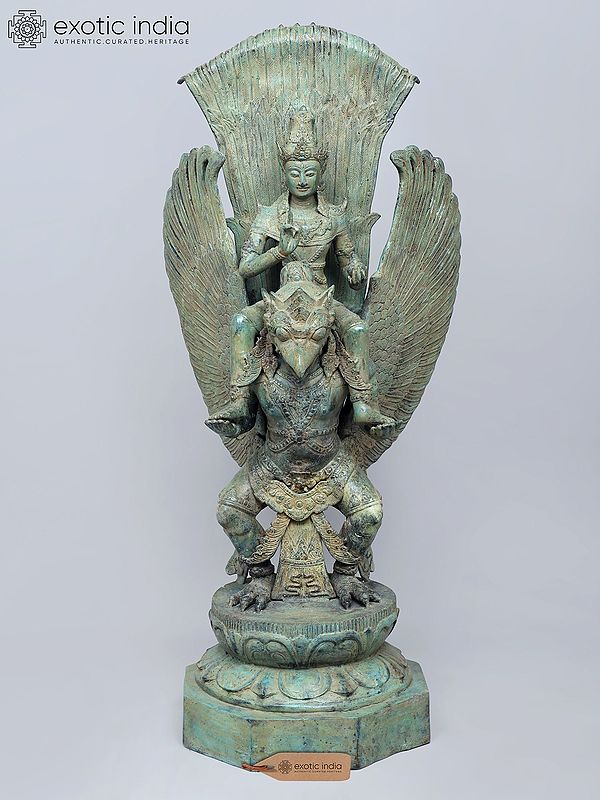 40" Vishnu On Garuda Brass Statue
