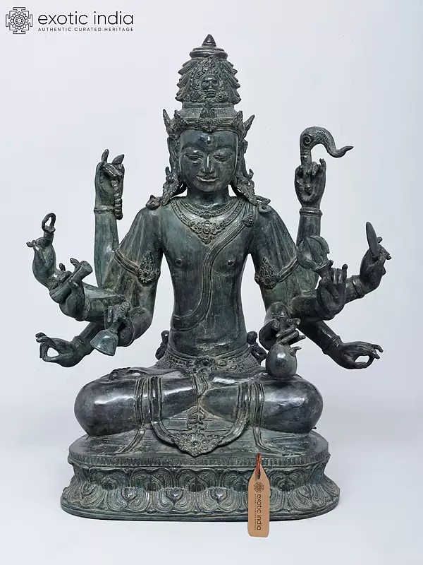 21" Ten Armed Sitting Lord Indra - Lost Wax Brass Casting