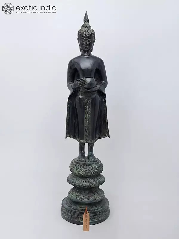 39" Large Standing Buddha with Offering Bowl
