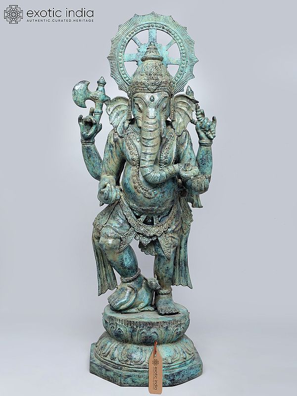Four-Armed Ganesha with Ankush, Pash and Modak in Brass
