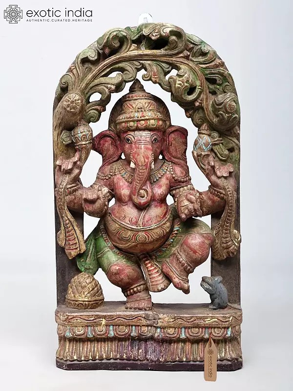 Dancing Ganesha Wooden Sculpture - 18 Inch