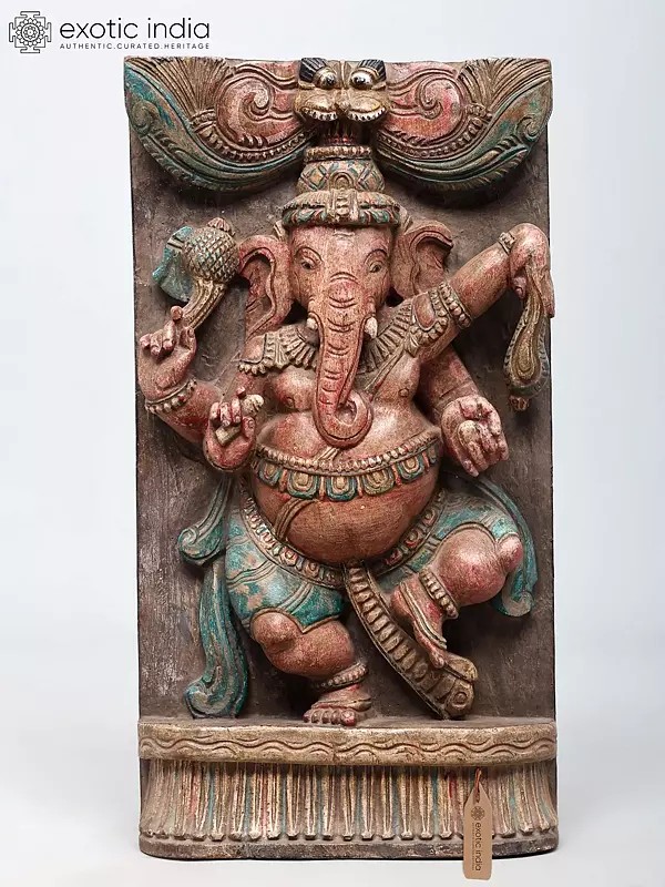 18" Dancing Lord Ganesha Wood Carved Statue