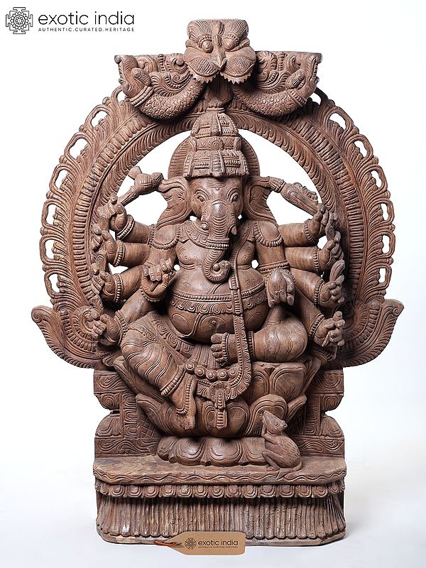 Ten Armed Ganesha - A Unique Wood Carving