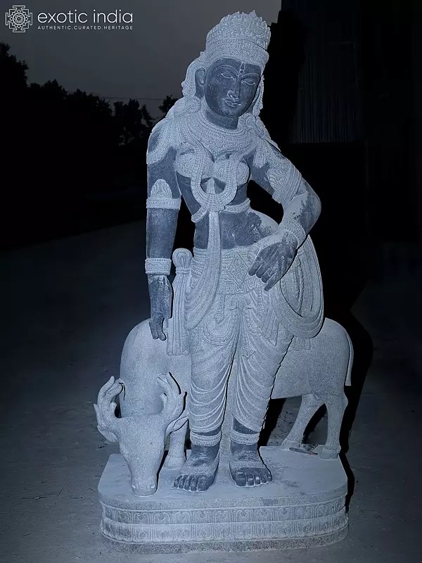96" Apsara with Deer Granite Statue