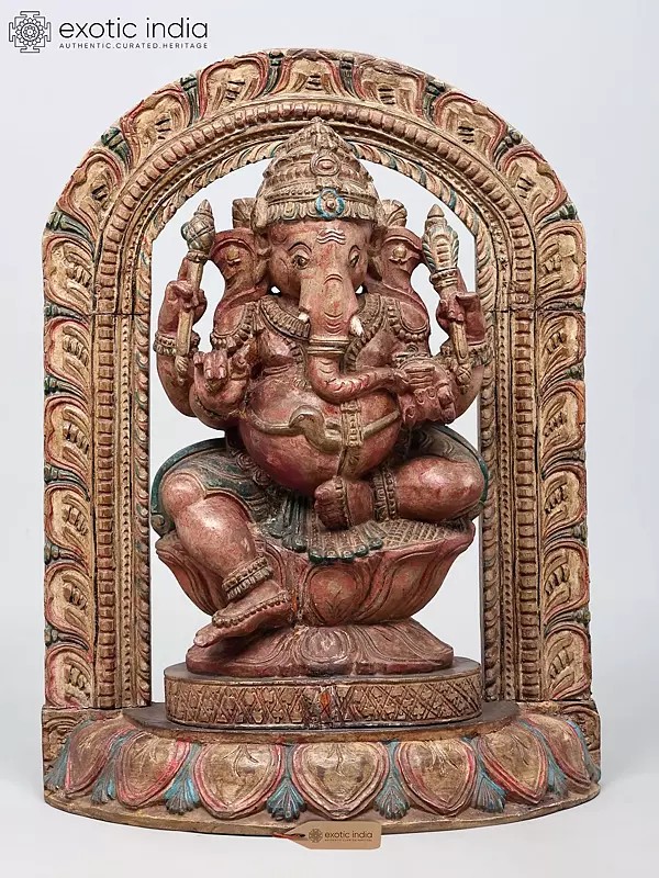 24" Four Armed Sitting Lord Ganesha | Wood Carving