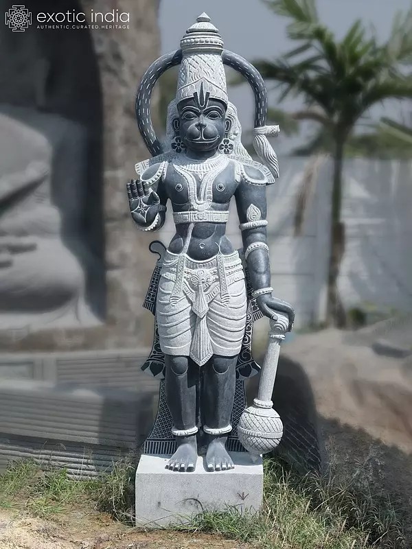 83" Standing Lord Hanuman | Granite Statue | Handmade Indian Art