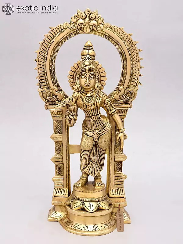 14" Goddess Meenakshi Standing on Kirtimukha Throne | Brass Statue