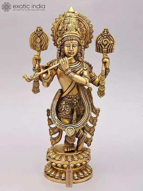 13" Four Armed Venugopal Krishna | Brass Statue