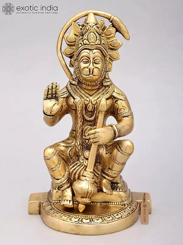 8" Sitting Lord Hanuman in Blessing Gesture | Brass Statue